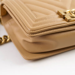 Chanel Small Boy Chevron Beige Calfskin