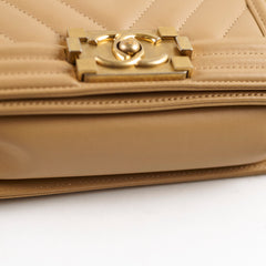 Chanel Small Boy Chevron Beige Calfskin