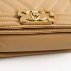 Chanel Small Boy Chevron Beige Calfskin