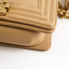 Chanel Small Boy Chevron Beige Calfskin