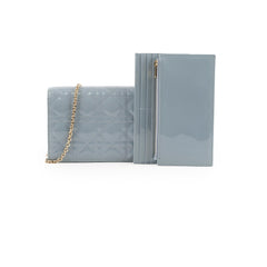 Dior Patent Wallet on Chain Dusty Blue