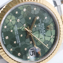Rolex Datejust Oyster Perpectual Two Tone 31mm Floral Motif with Diamonds Watch Green 2023