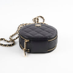 Chanel round top handle crossbody vanity caviar bag black