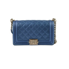 Chanel Old Medium Boy Metallic Blue