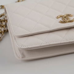 Chanel Seasaonal Caviar Wallet On Chain White Microchip