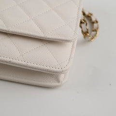 Chanel Seasaonal Caviar Wallet On Chain White Microchip