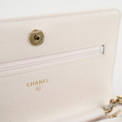 Chanel Seasaonal Caviar Wallet On Chain White Microchip