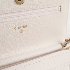 Chanel Seasaonal Caviar Wallet On Chain White Microchip