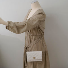 Chanel Seasaonal Caviar Wallet On Chain White Microchip