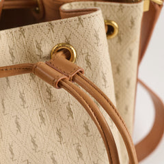 Saint Laurent Monogram Canvas Bucket Bag Beige