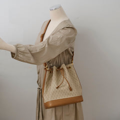 Saint Laurent Monogram Canvas Bucket Bag Beige