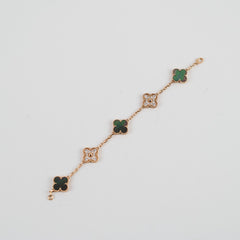 Van Cleef & Arpels Vintage Alhambra Grey Mother Of Pearl/Diamonds 5 Motif Bracelet