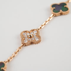 Van Cleef & Arpels Vintage Alhambra Grey Mother Of Pearl/Diamonds 5 Motif Bracelet