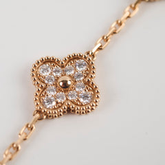 Van Cleef & Arpels Vintage Alhambra Grey Mother Of Pearl/Diamonds 5 Motif Bracelet