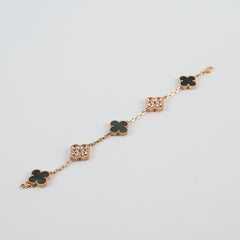 Van Cleef & Arpels Vintage Alhambra Grey Mother Of Pearl/Diamonds 5 Motif Bracelet