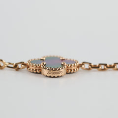 Van Cleef & Arpels Vintage Alhambra Grey Mother Of Pearl/Diamonds 5 Motif Bracelet