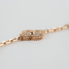 Van Cleef & Arpels Vintage Alhambra Grey Mother Of Pearl/Diamonds 5 Motif Bracelet