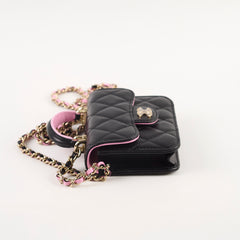 Chanel Micro Flap Bag Lambskin Black/ Pink