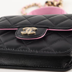 Chanel Micro Flap Bag Lambskin Black/ Pink