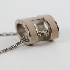 Hermes Pop H Necklace Silver Beige Enamel
