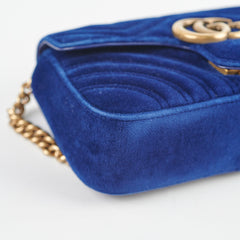 Gucci Marmont Mini Shoulder Bag Navy Blue Velvet