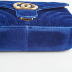 Gucci Marmont Mini Shoulder Bag Navy Blue Velvet