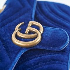 Gucci Marmont Mini Shoulder Bag Navy Blue Velvet