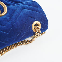 Gucci Marmont Mini Shoulder Bag Navy Blue Velvet