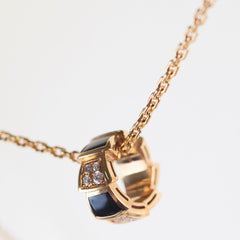 Bvlgari Serpenti Viper Necklace Diamonds Onyx Pink Gold
