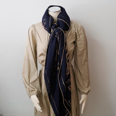Hermes Pirouette Au Galop Cashmere Scarf Navy 140