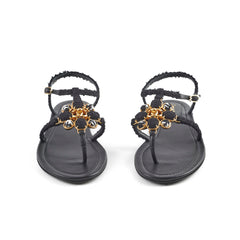 Chanel Tweed Interlocking CC Flat Sandal 37.5 Black
