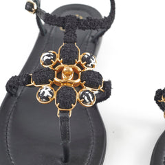 Chanel Tweed Interlocking CC Flat Sandal 37.5 Black