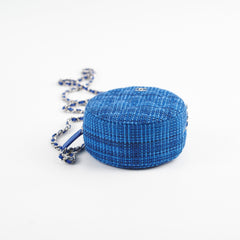 Chanel CC Tweed Mini Round Clutch with Chain Blue 2019