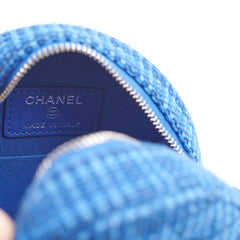 Chanel CC Tweed Mini Round Clutch with Chain Blue 2019