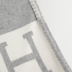 Hermes Avalon Throw Blanket Ecru and Gris Clair