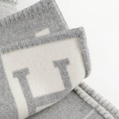 Hermes Avalon Throw Blanket Ecru and Gris Clair