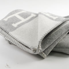 Hermes Avalon Throw Blanket Ecru and Gris Clair