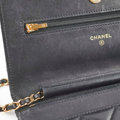 Chanel Lambskin Black Wallet On Chain WOC Gold
