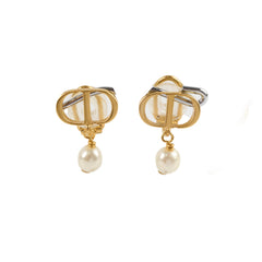 Christian Dior CD Pearl Drop Ear Clip on Earrings