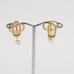 Christian Dior CD Pearl Drop Ear Clip on Earrings