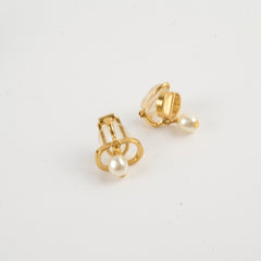 Christian Dior CD Pearl Drop Ear Clip on Earrings