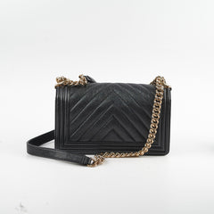 Chanel Boy Medium Caviar Chevron Black