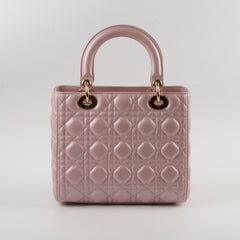 Christian Dior Medium Lambskin Lady Dior Iridescent Pink