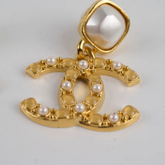 Chanel Faux Pearl Resin Gold Drop Earrings