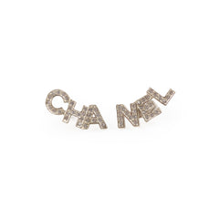 Chanel Crystal CHA-NEL Stud Earrings