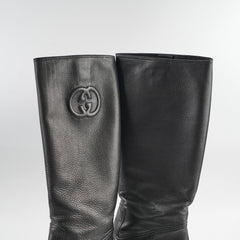 Gucci GG Knee High Heeled Boots Black 38