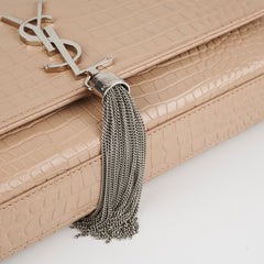 Saint Laurent Medium Kate Croc Beige Tassel Wallet On Chain WOC