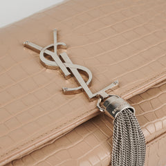 Saint Laurent Medium Kate Croc Beige Tassel Wallet On Chain WOC