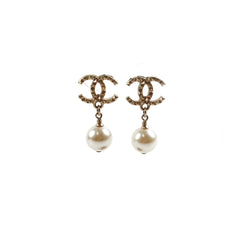 Chanel CC Pearl Drop Earrings