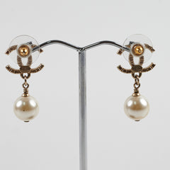 Chanel CC Pearl Drop Earrings